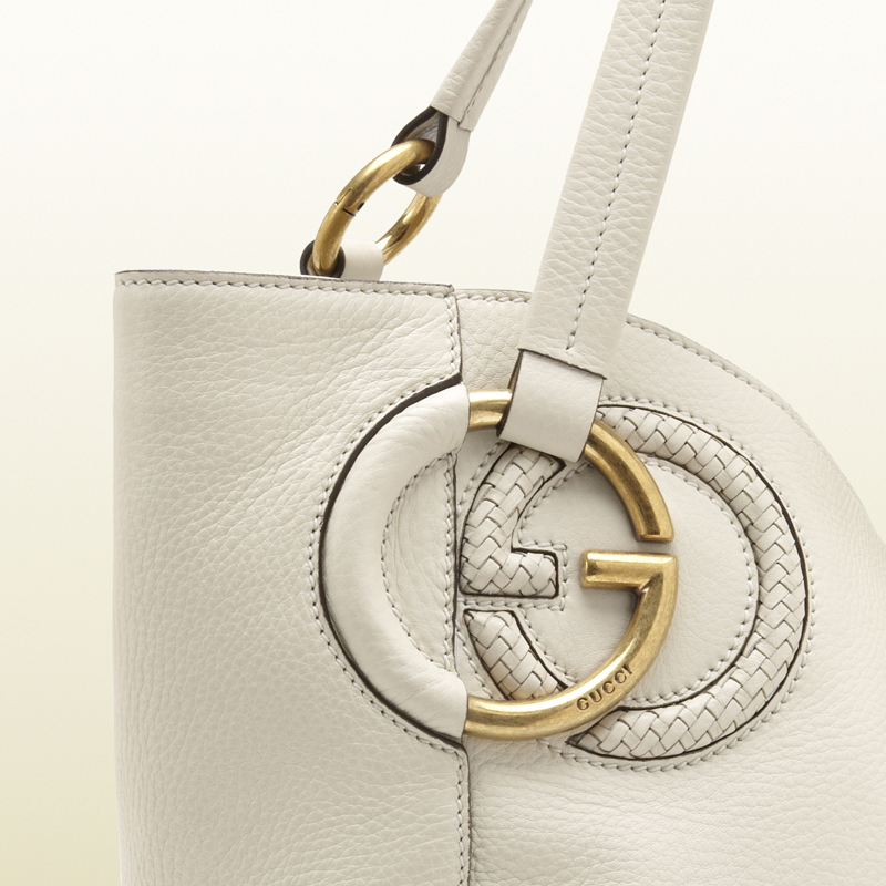 2013 Gucci twill off-white leather shoulder bag