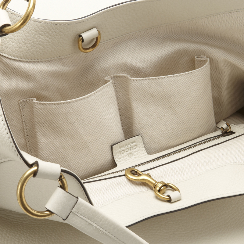 2013 Gucci twill off-white leather shoulder bag