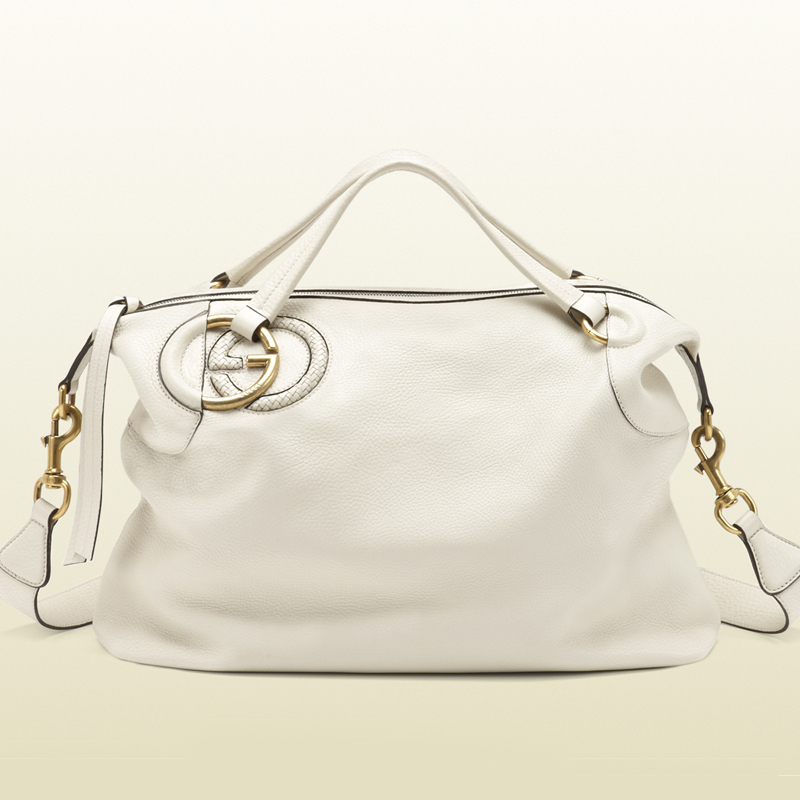 2013 Gucci twill off-white leather top handle bag