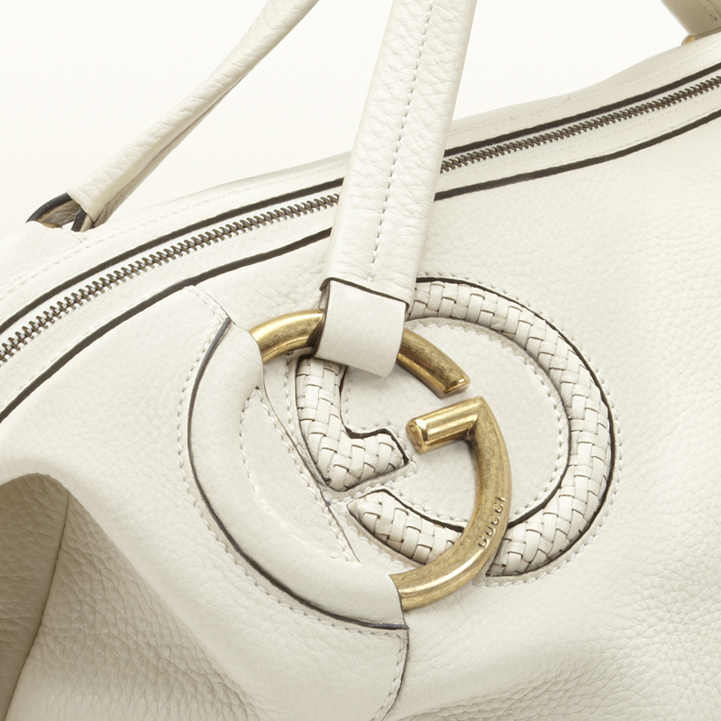 2013 Gucci twill off-white leather top handle bag