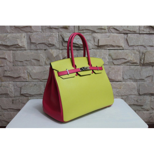 2013 Hot Sale Hermes Birkin 35CM Tote Bag Calf Leather Light Green&Rose with Silver hardware