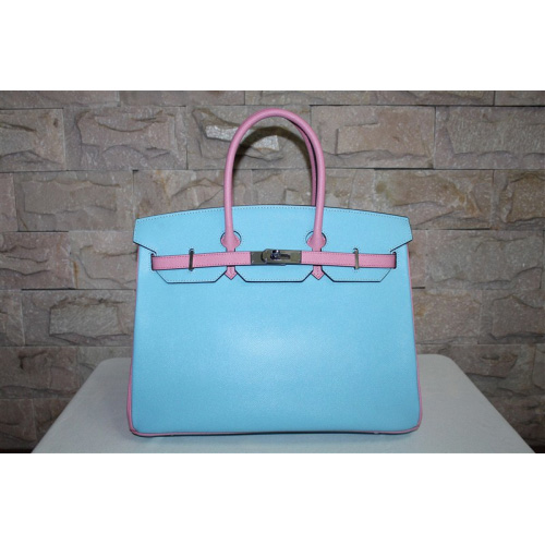 2013 Hot Sale Hermes Birkin 35CM Tote Bag Calf Leather Pink&Light Blue