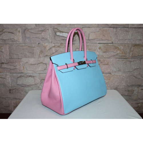 2013 Hot Sale Hermes Birkin 35CM Tote Bag Calf Leather Pink&Light Blue