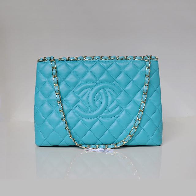 2013 Newest Chanel Shopping Bag Sheepskin Leather A50495 lake blue