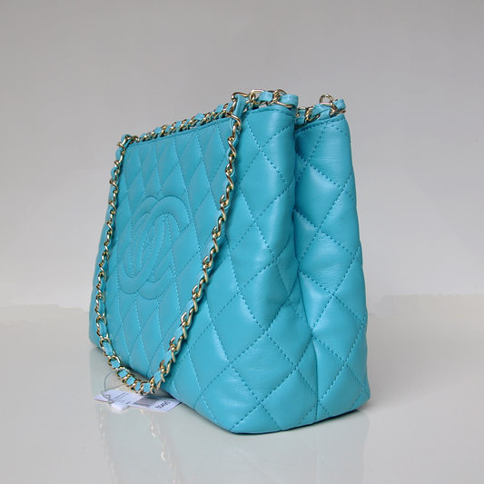 2013 Newest Chanel Shopping Bag Sheepskin Leather A50495 lake blue