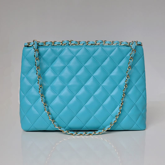 2013 Newest Chanel Shopping Bag Sheepskin Leather A50495 lake blue