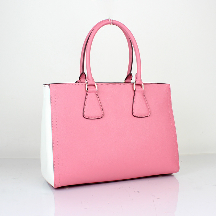 2013 PRADA BN2438 Saffiano Leather Tote Bag in Cherry pink with white