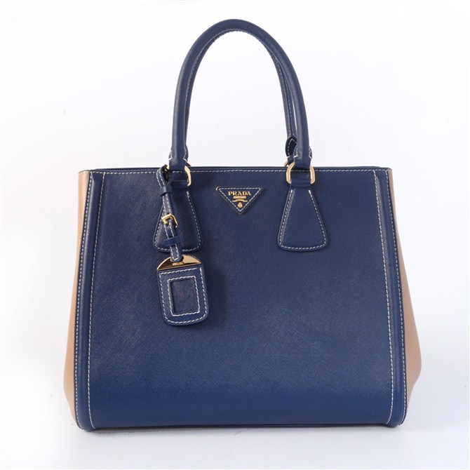 2013 PRADA BN2438 Saffiano Leather Tote Bag in Dark Blue with Apricot