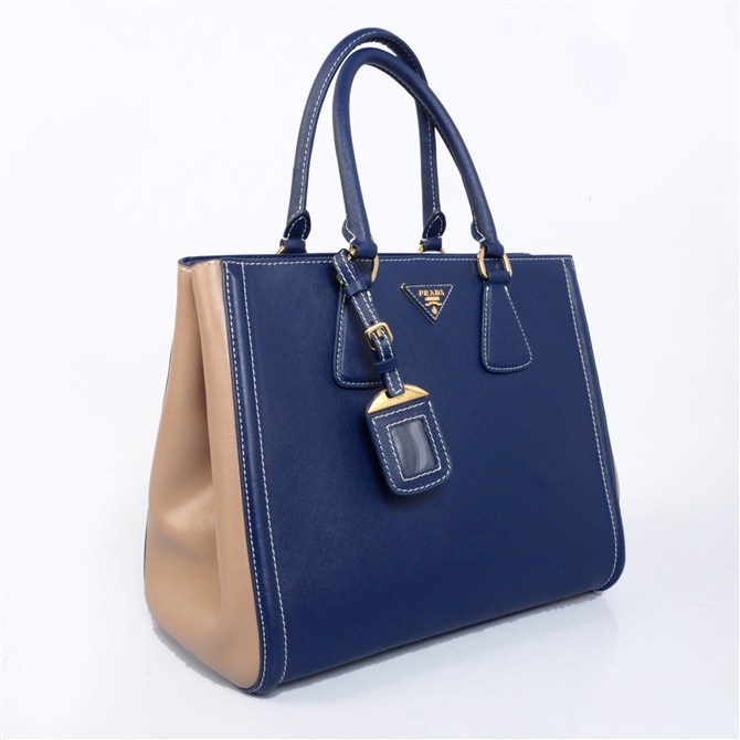 2013 PRADA BN2438 Saffiano Leather Tote Bag in Dark Blue with Apricot