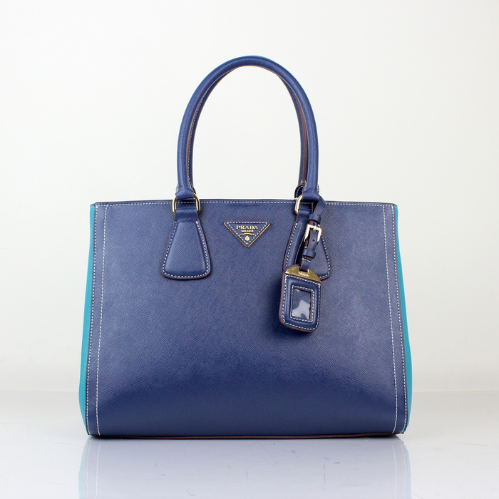 2013 PRADA BN2438 Saffiano Leather Tote Bag in Dark blue with Light blue