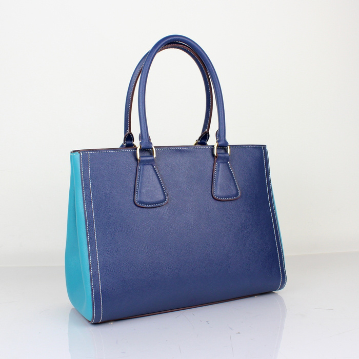 2013 PRADA BN2438 Saffiano Leather Tote Bag in Dark blue with Light blue