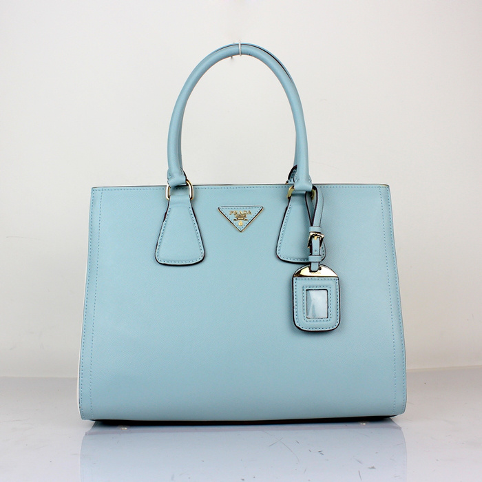 2013 PRADA BN2438 Saffiano Leather Tote Bag in Light blue with white