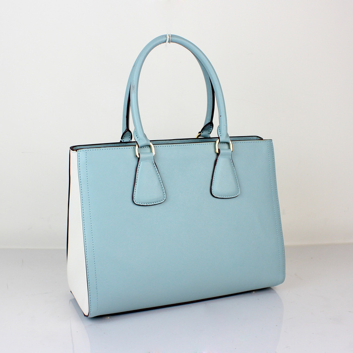 2013 PRADA BN2438 Saffiano Leather Tote Bag in Light blue with white