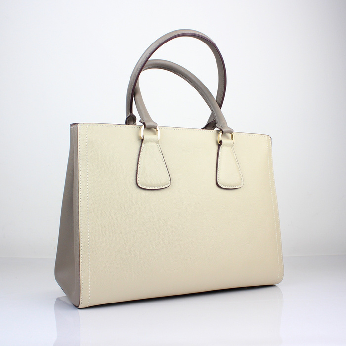 2013 PRADA BN2438 Saffiano Leather Tote Bag in Off-white with gray