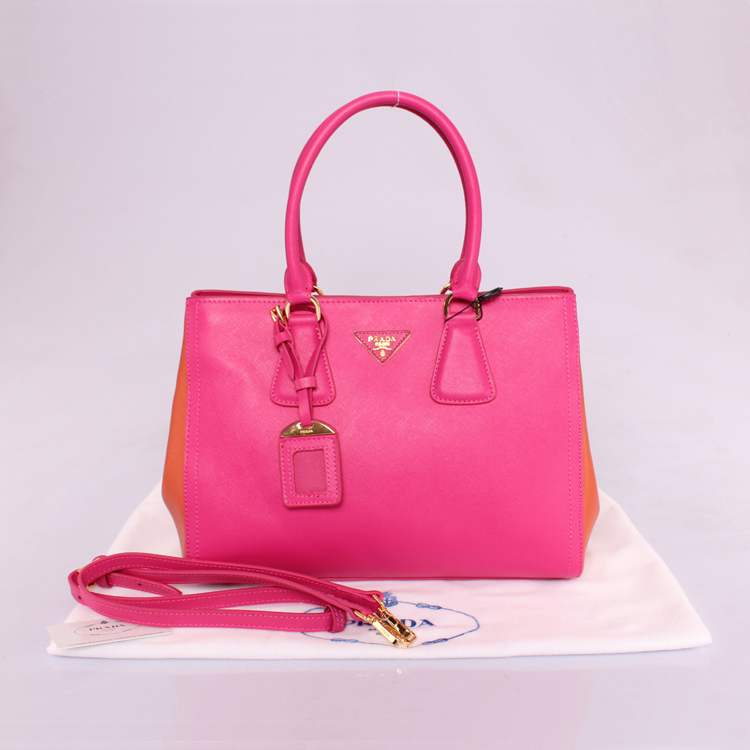 2013 PRADA BN2438 Saffiano Leather Tote Bag in Rose with chocolate