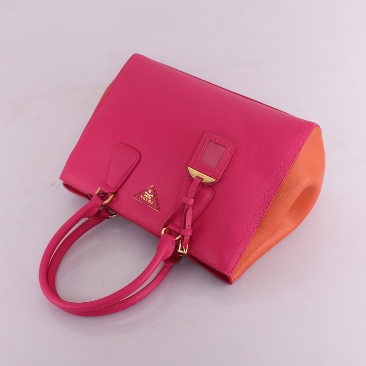 2013 PRADA BN2438 Saffiano Leather Tote Bag in Rose with chocolate