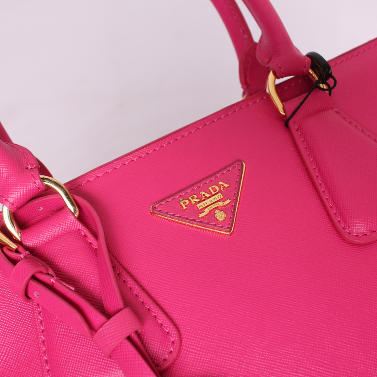 2013 PRADA BN2438 Saffiano Leather Tote Bag in Rose with chocolate