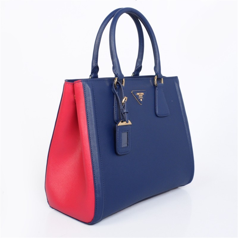 2013 PRADA BN2438 Saffiano Leather Tote Bag in Royal blue with Red