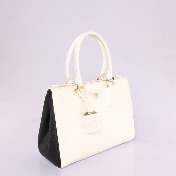 2013 PRADA BN2438 Saffiano Leather Tote Bag in White with Black