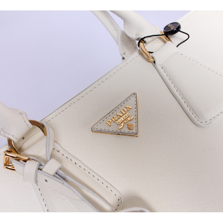 2013 PRADA BN2438 Saffiano Leather Tote Bag in White with Black