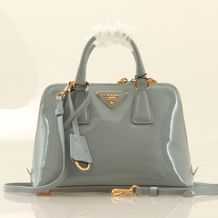 2013 PRADA Patent Leather tote bag 0838 in LakeBlue