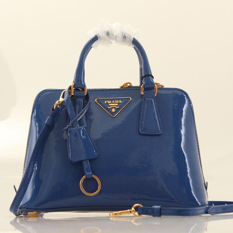 2013 PRADA Patent Leather tote bag 0838 in RoyalBlue