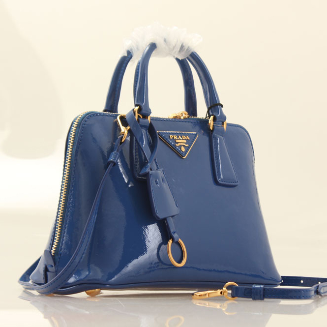 2013 PRADA Patent Leather tote bag 0838 in RoyalBlue