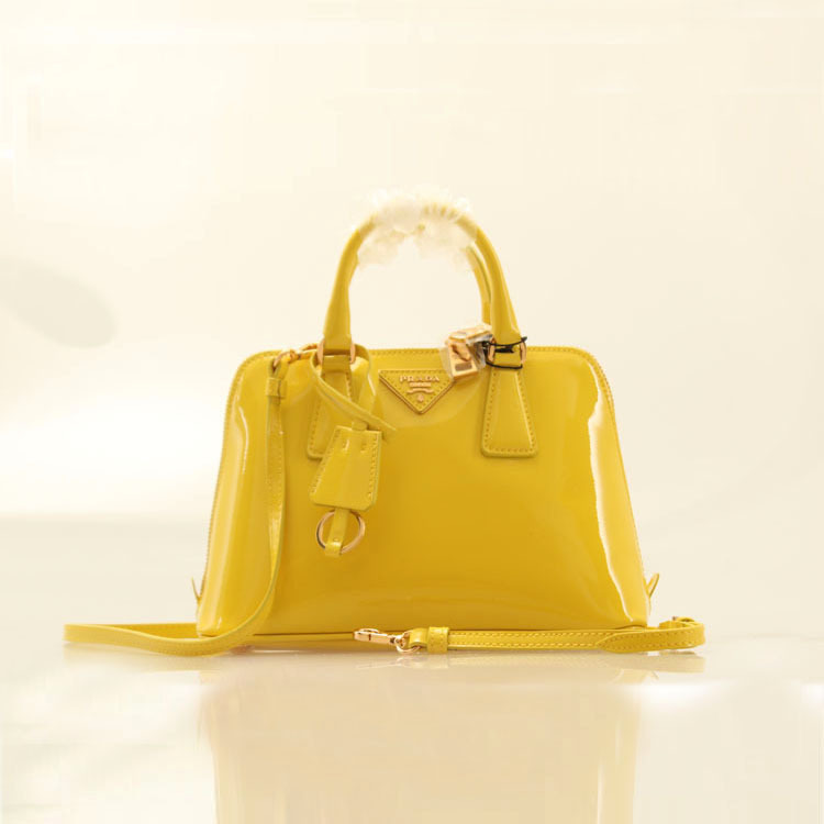 2013 PRADA Patent Leather tote bag 0838 in lemon yellow