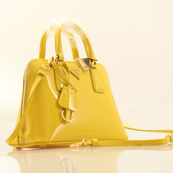 2013 PRADA Patent Leather tote bag 0838 in lemon yellow