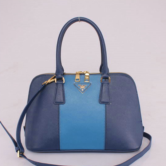 2013 PRADA Saffiano Leather Two Handle Bag 0837 RoyalBlue with Light Blue