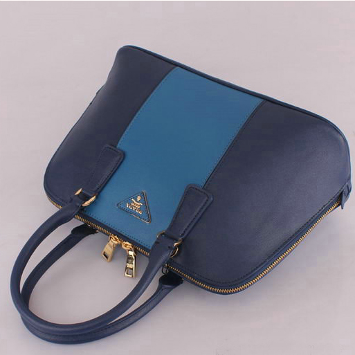 2013 PRADA Saffiano Leather Two Handle Bag 0837 RoyalBlue with Light Blue