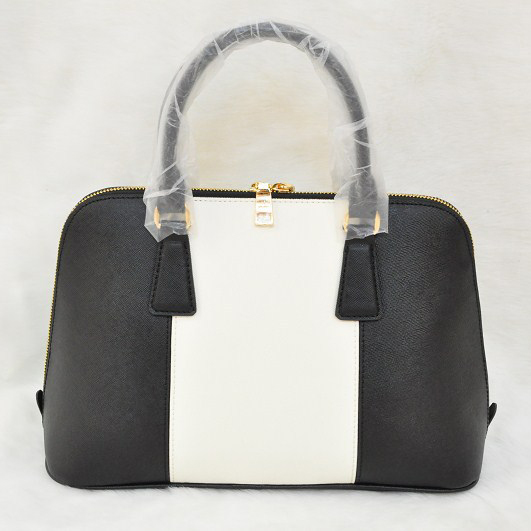 2013 PRADA Saffiano Leather Two Handle Bag 0837 in Black with White