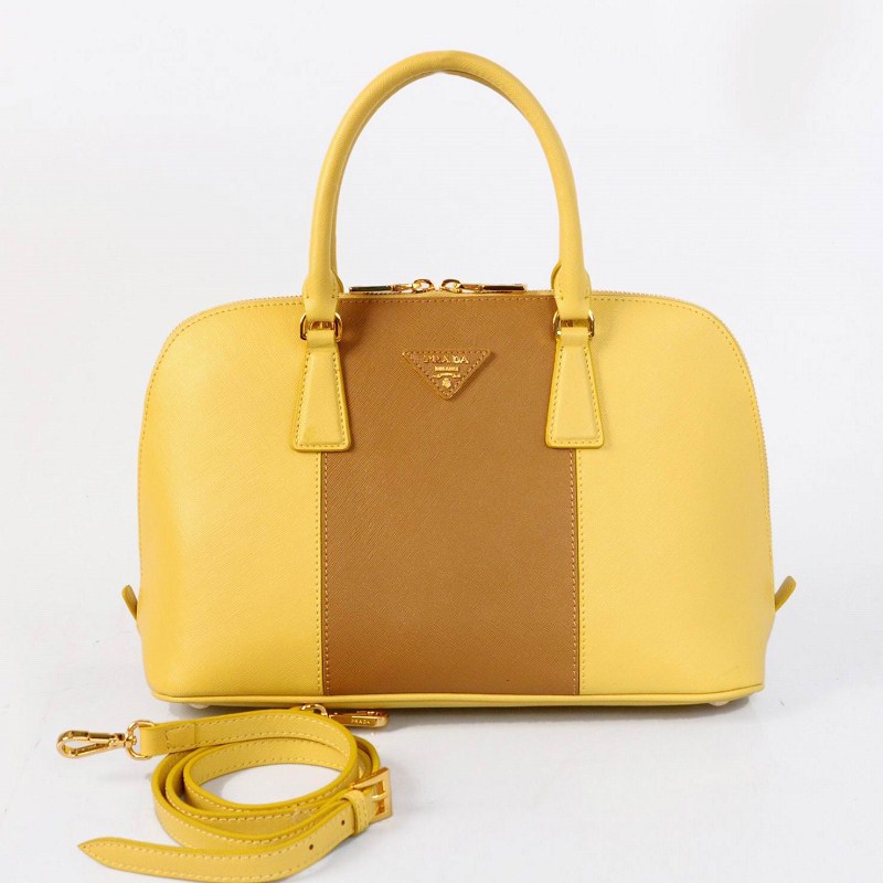 2013 PRADA Saffiano Leather Two Handle Bag 0837 in Naturals with Yellow