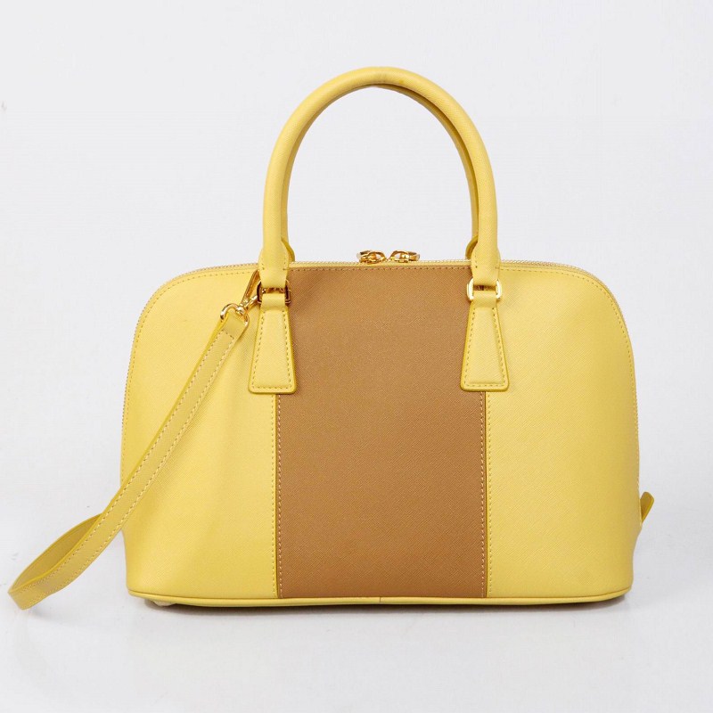 2013 PRADA Saffiano Leather Two Handle Bag 0837 in Naturals with Yellow