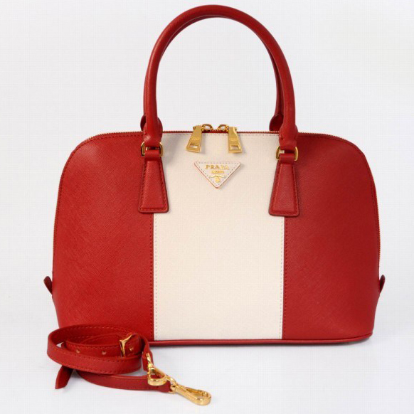 2013 PRADA Saffiano Leather Two Handle Bag 0837 in Red with White