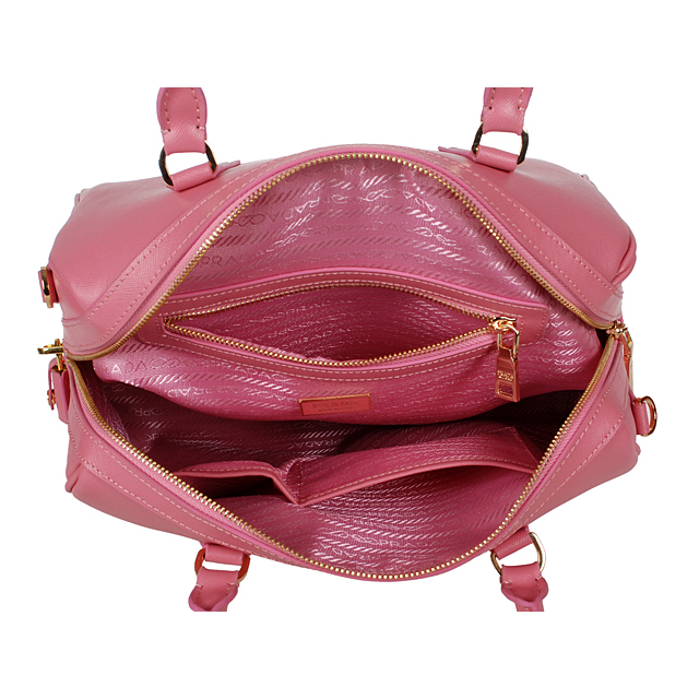 2013 PRADA Saffiano Leather Two Handle Bag 1844 in Cherry pink