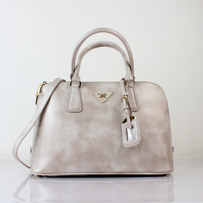 2013 PRADA Shiny Leather Two Handle Bag 0837 in Light gray