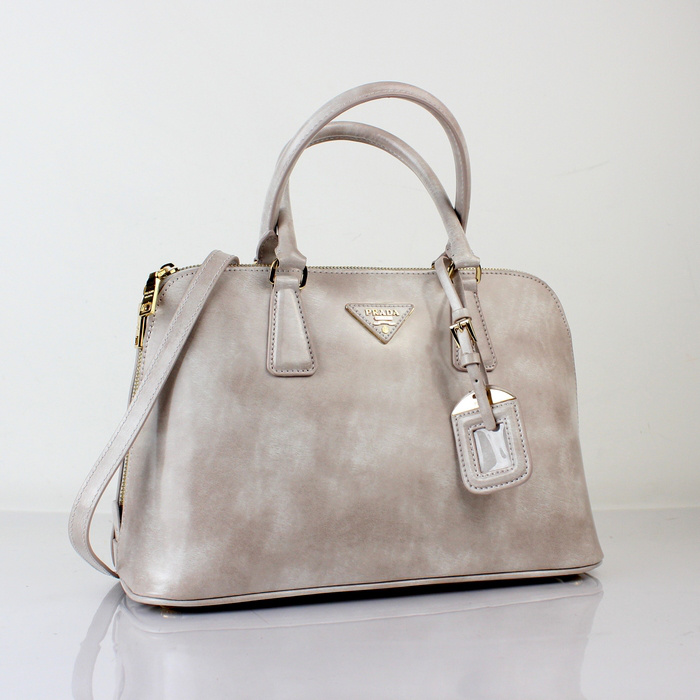 2013 PRADA Shiny Leather Two Handle Bag 0837 in Light gray