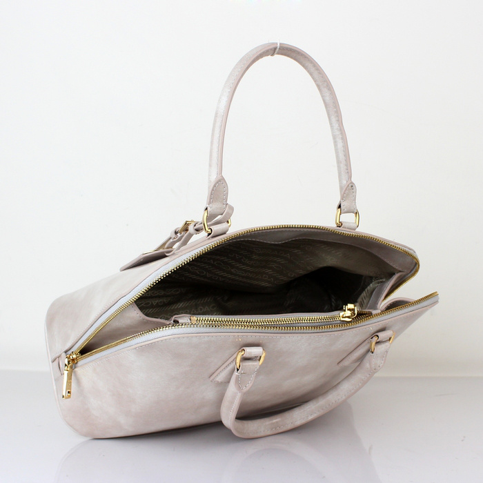 2013 PRADA Shiny Leather Two Handle Bag 0837 in Light gray