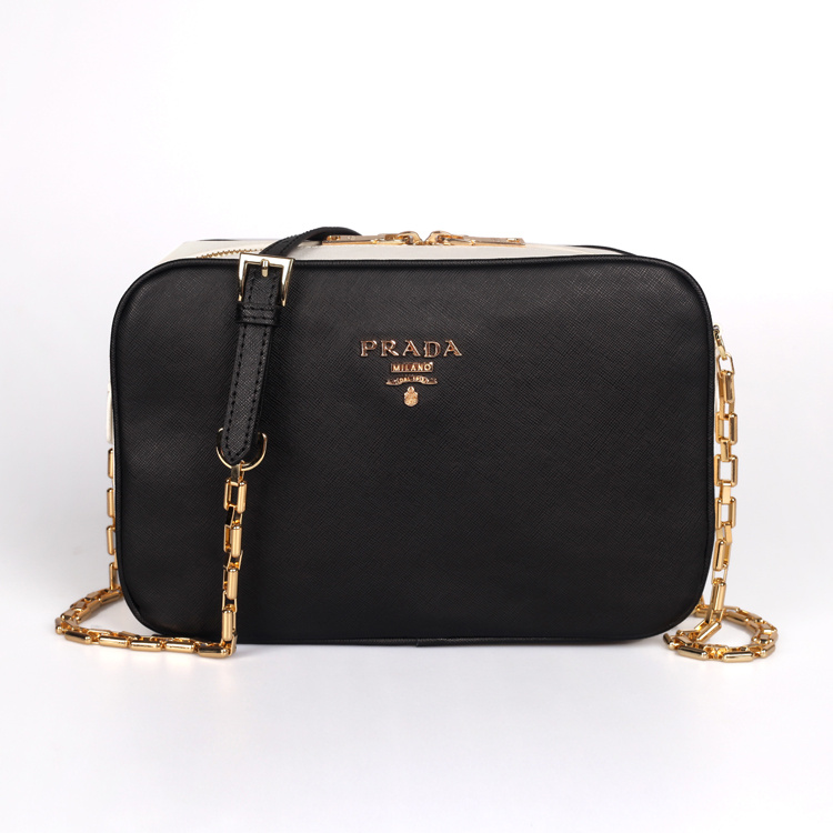 2013 Prada Calf Leather Mini shoulder Messenger Bag 2455 in Black with white