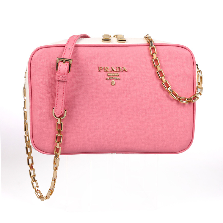 2013 Prada Calf Leather Mini shoulder Messenger Bag 2455 in Cherry pink with white