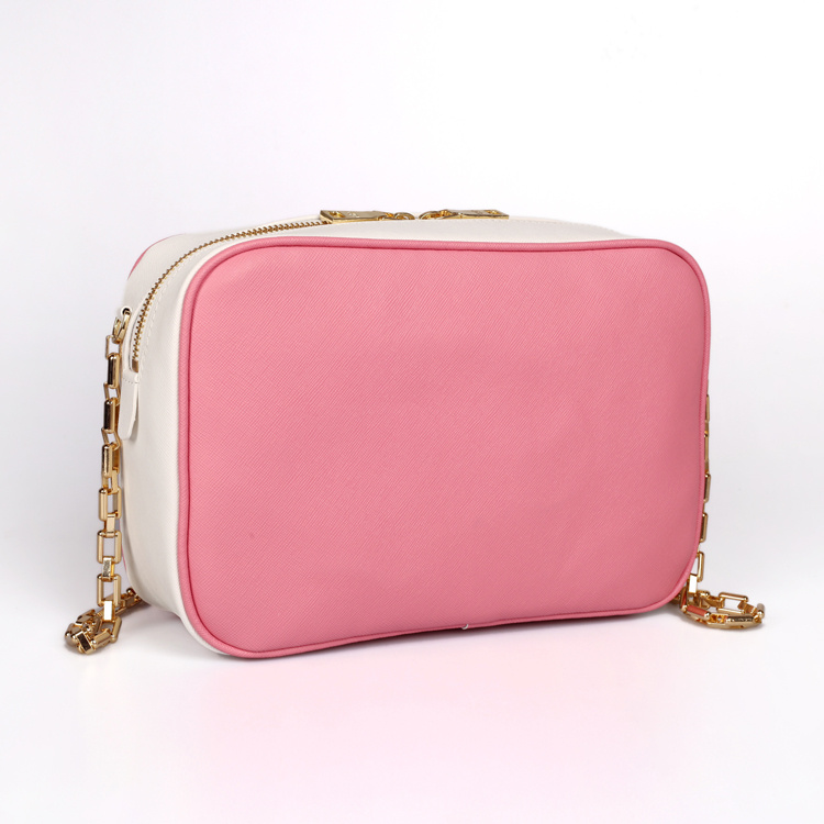 2013 Prada Calf Leather Mini shoulder Messenger Bag 2455 in Cherry pink with white