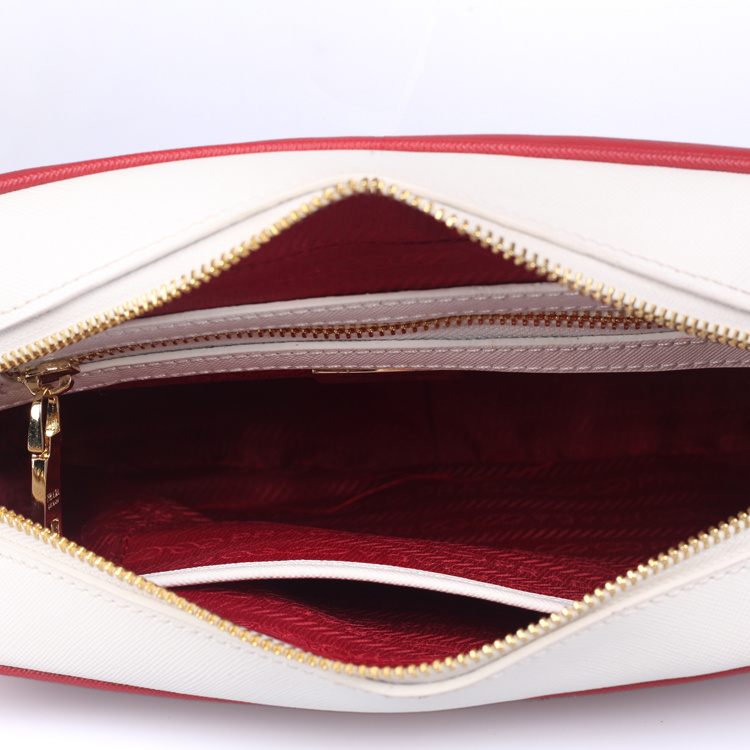 2013 Prada Calf Leather Mini shoulder Messenger Bag 2455 in Claret with white