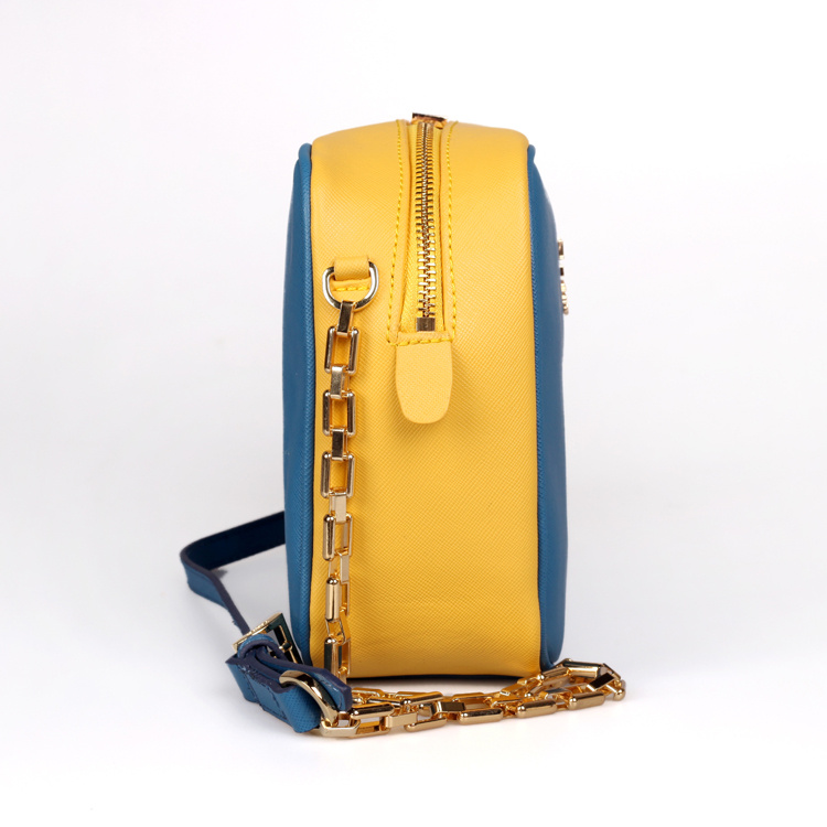 2013 Prada Calf Leather Mini shoulder Messenger Bag 2455 in Light blue with yellow