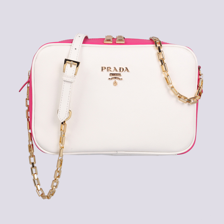 2013 Prada Calf Leather Mini shoulder Messenger Bag 2455 in White with Rose