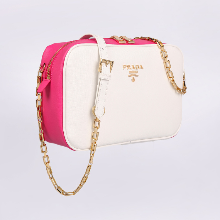 2013 Prada Calf Leather Mini shoulder Messenger Bag 2455 in White with Rose