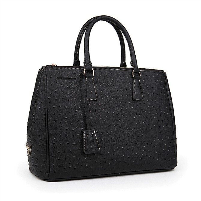 2013 Prada Classic Ostrich Leather Tote Bag 1786 in Black