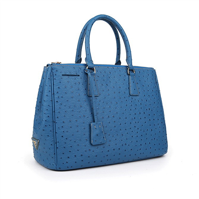 2013 Prada Classic Ostrich Leather Tote Bag 1786 in Medium Blue