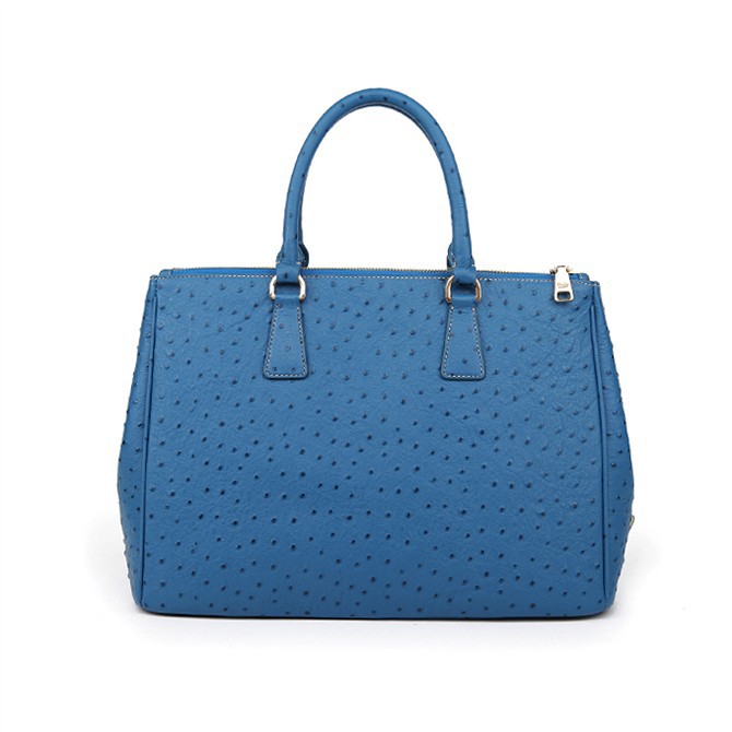 2013 Prada Classic Ostrich Leather Tote Bag 1786 in Medium Blue