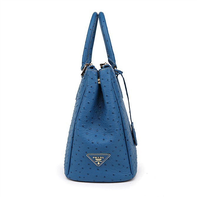 2013 Prada Classic Ostrich Leather Tote Bag 1786 in Medium Blue